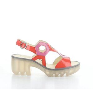 Fly London Pink Geometric Cut Out Sandals with Clear Platform Heeled NWT